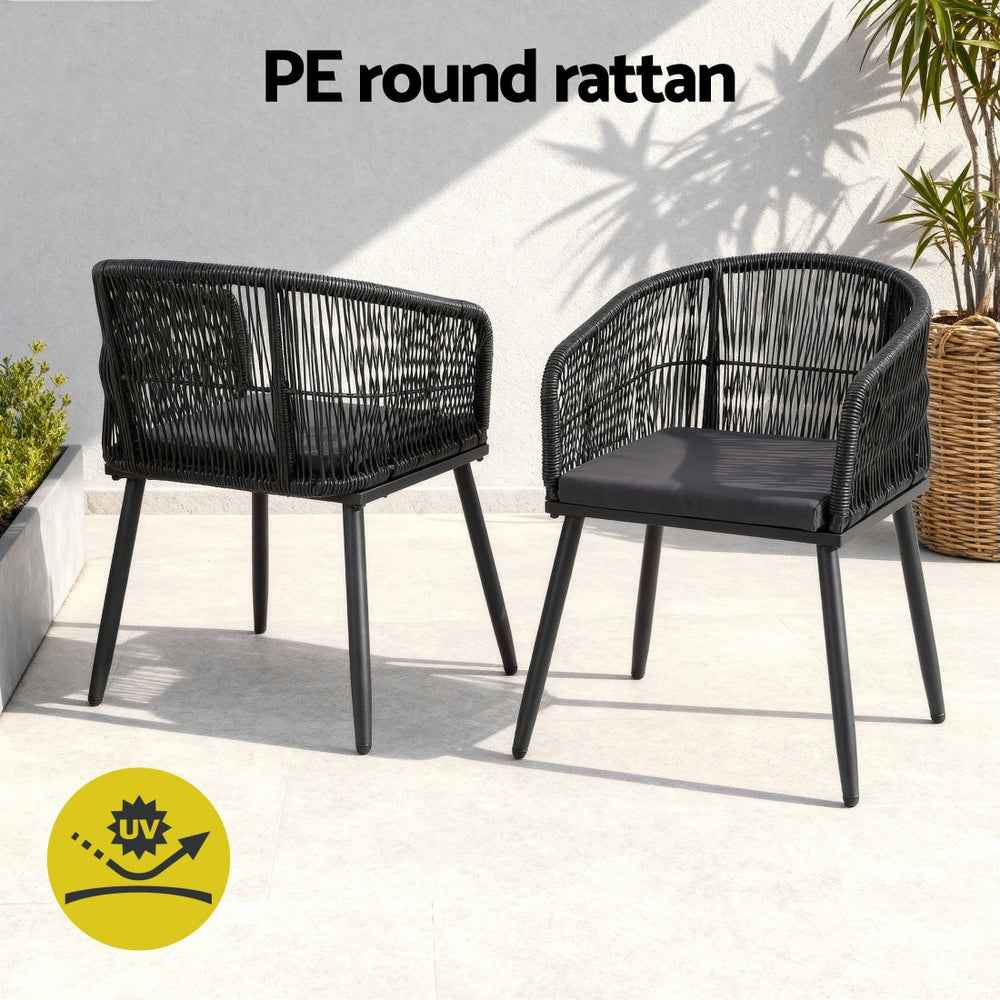 Gardeon 5PC Outdoor Dining Set Table and Chairs Garden Patio Furniture Bistro Set Black