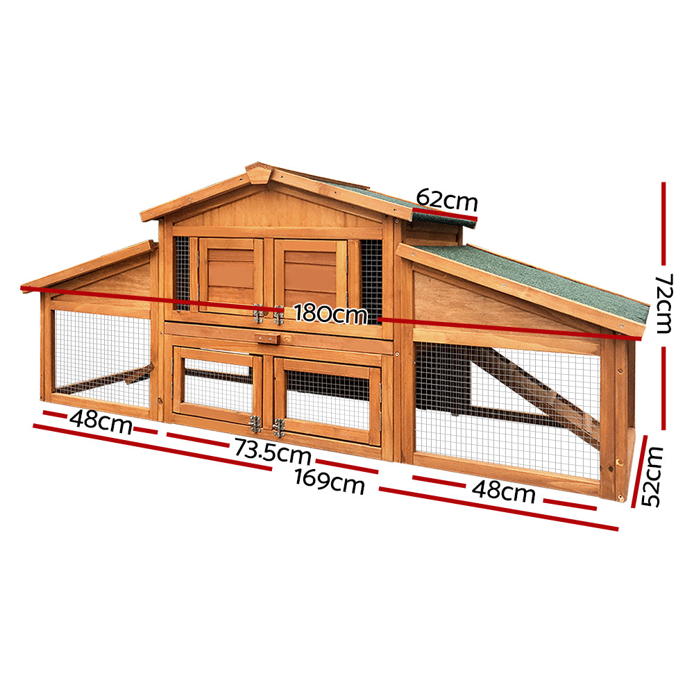 i.Pet Chicken Coop Rabbit Hutch 169cm x 52cm x 72cm Large House Outdoor Wooden Run Cage