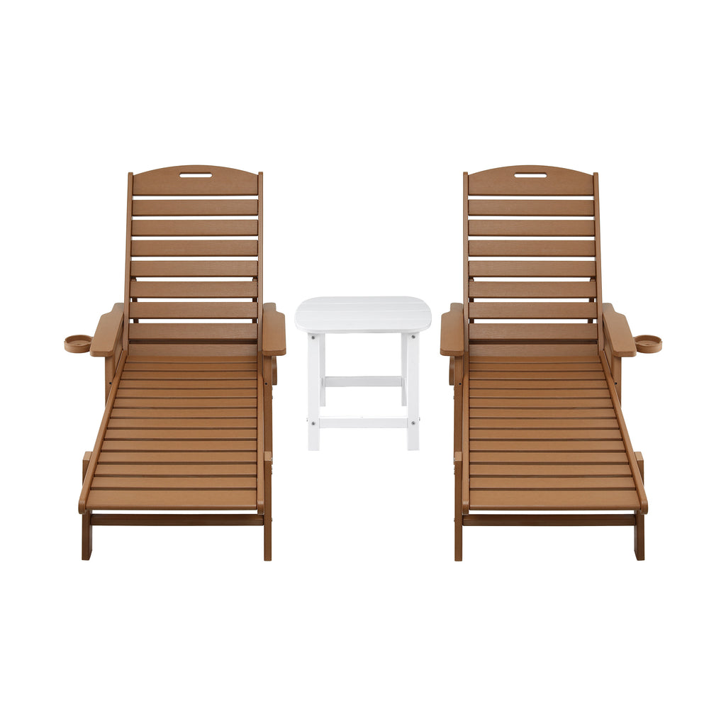 Gardeon Sun Lounge Lounger Table and Chairs Beach Chair HDPE Patio Outdoor Furniture Wheels Brown