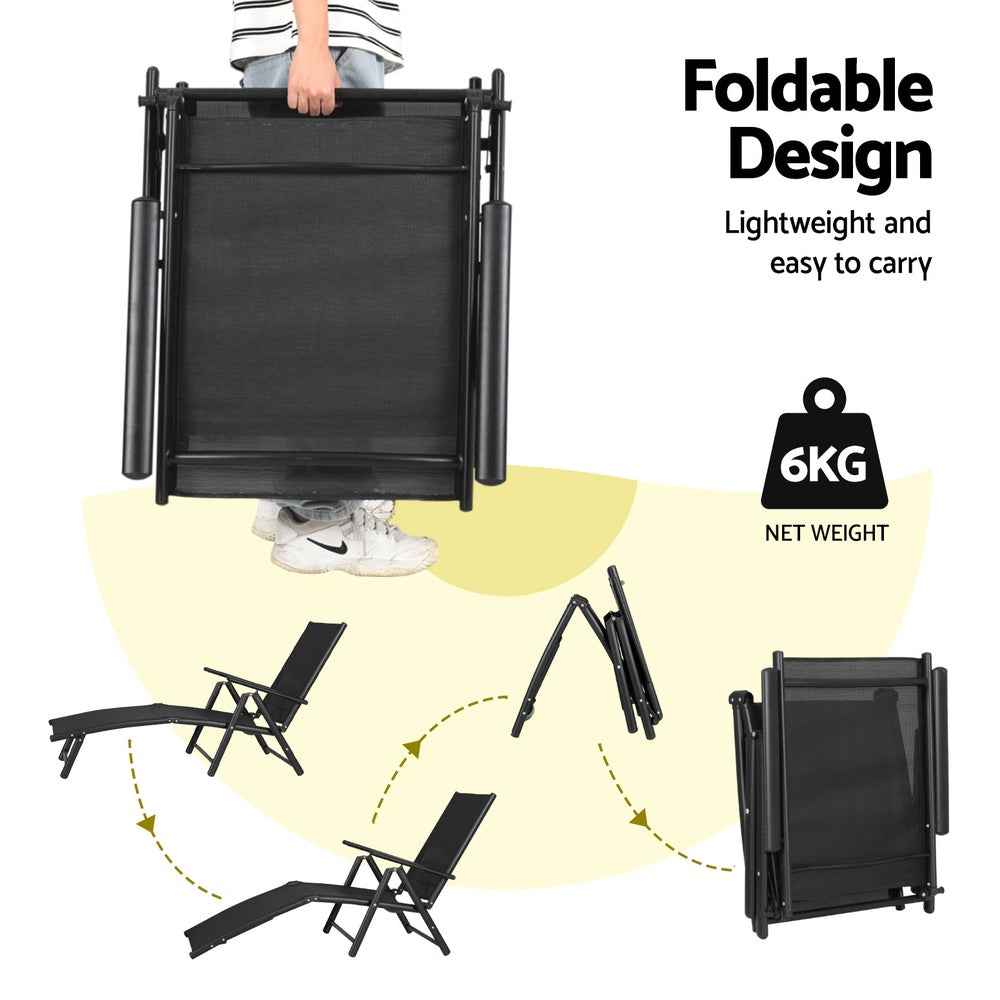 Gardeon Sun Lounge Outdoor Lounger Aluminium Folding Beach Chair Camping Patio