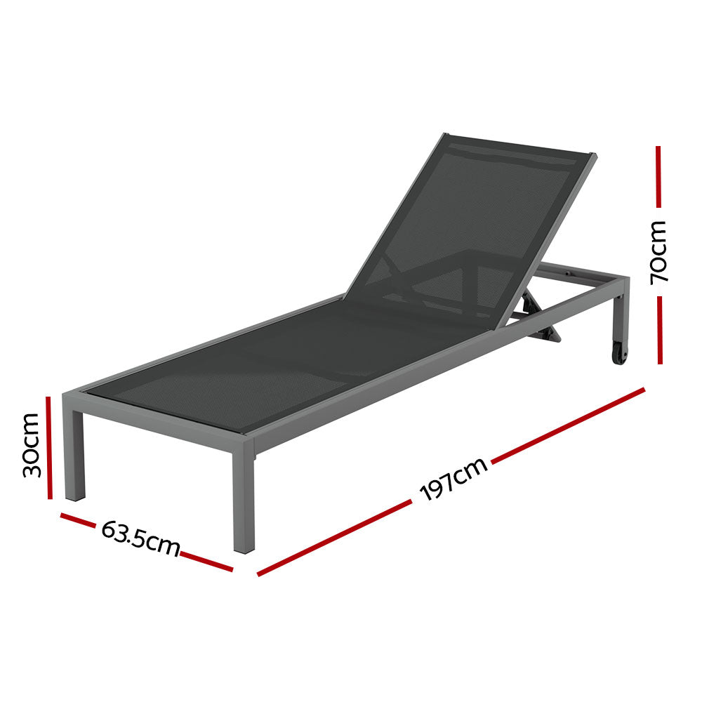 Gardeon Sun Lounge Outdoor Lounger Aluminium Folding Beach Chair Wheels Patio