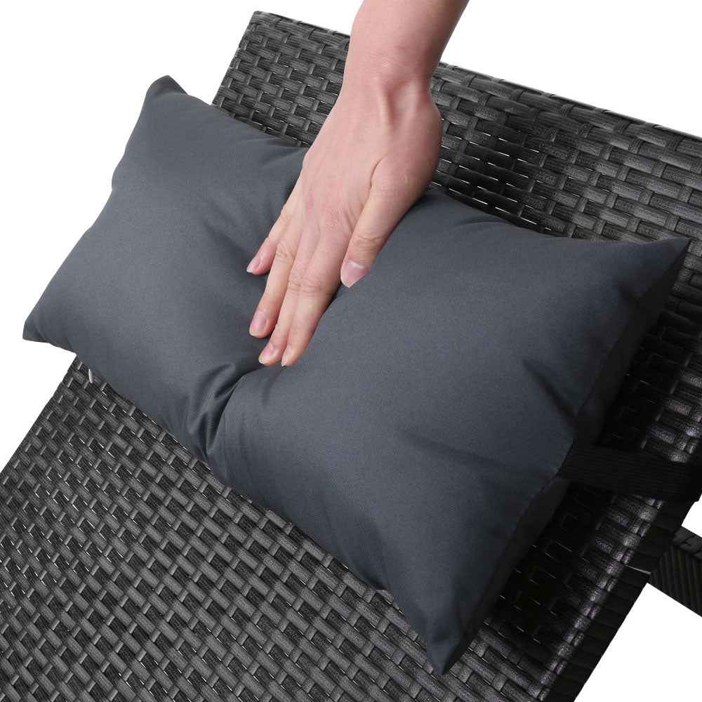 Gardeon 2x Sun Lounge Wicker Lounger Outdoor Furniture Beach Chair Armrest Adjustable Black