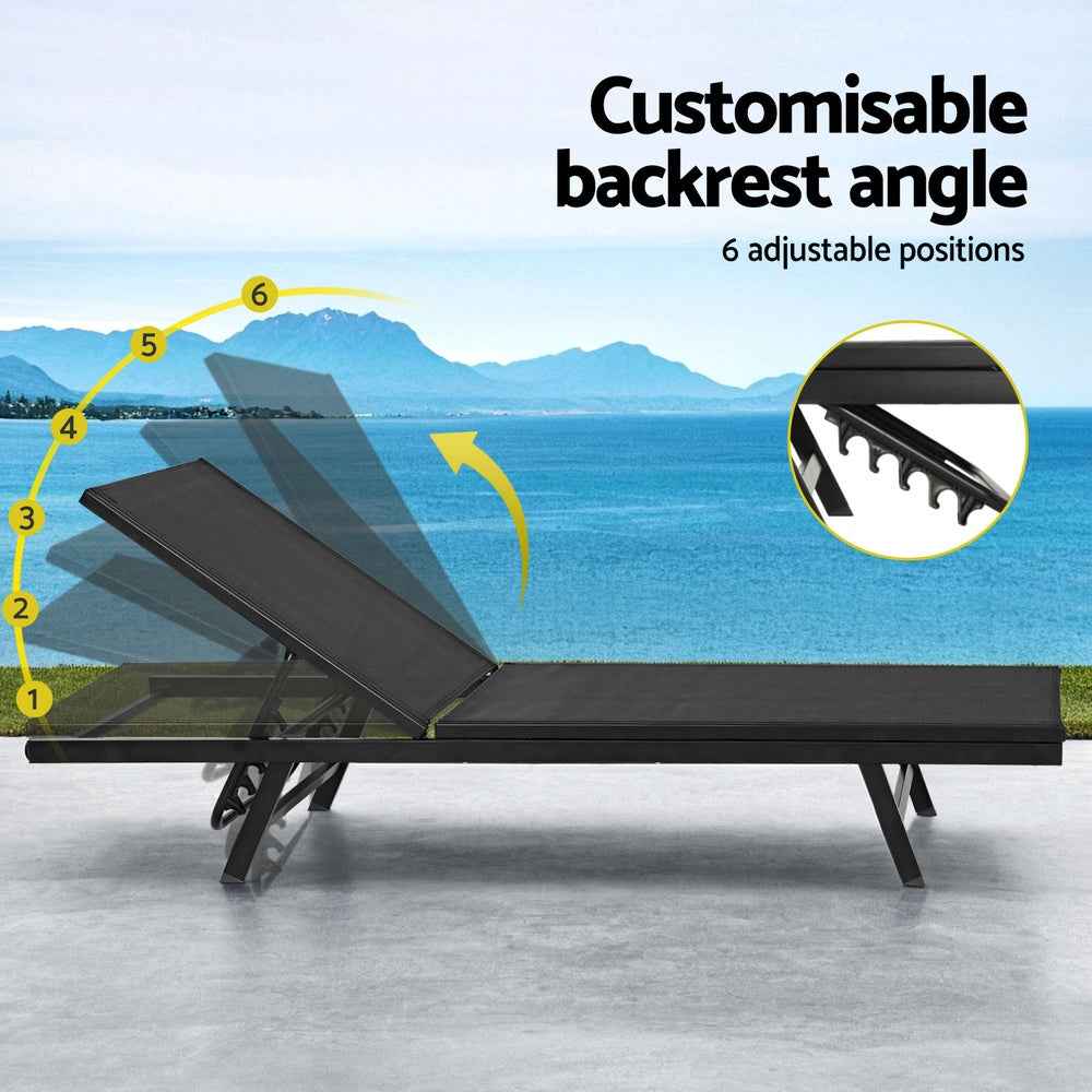 Gardeon Sun Lounge Outdoor Lounger Steel Beach Chair Patio Furniture Black