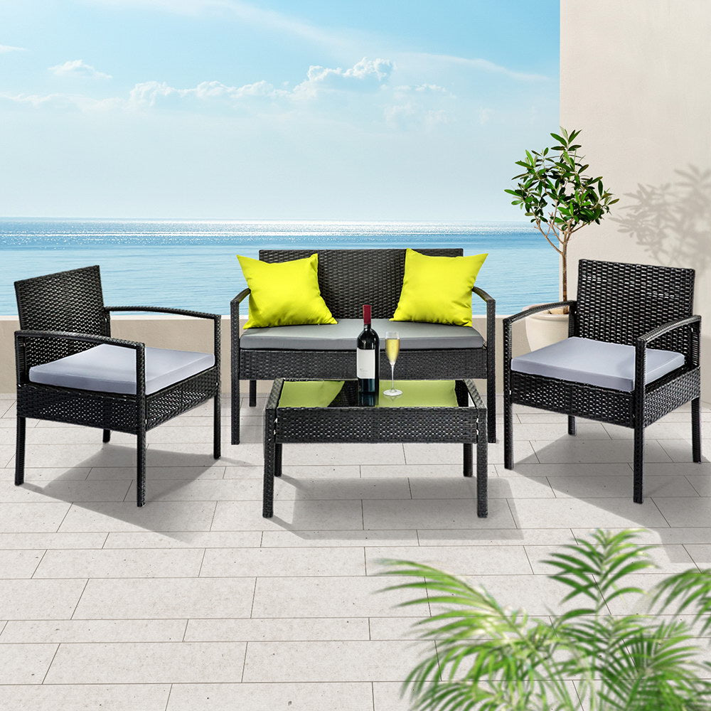 Conjunto de sofás de exterior Gardeon, mesa y sillas de mimbre, muebles de exterior