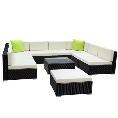 Conjunto de sofás de exterior de 10 piezas Gardeon, funda de mimbre para sofá tipo lounge