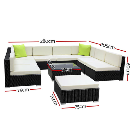 Conjunto de sofás de exterior de 10 piezas Gardeon, funda de mimbre para sofá tipo lounge