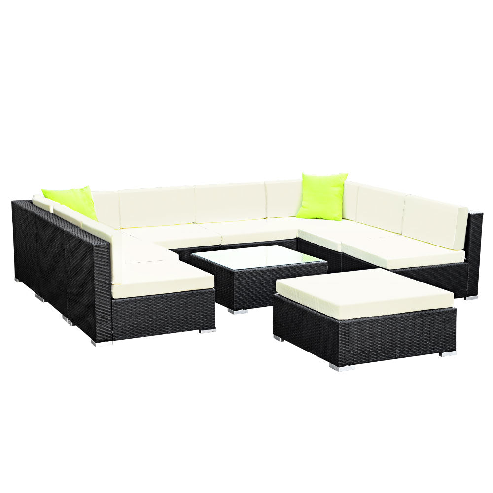 Conjunto de sofás de exterior de 10 piezas Gardeon, funda de mimbre para sofá tipo lounge