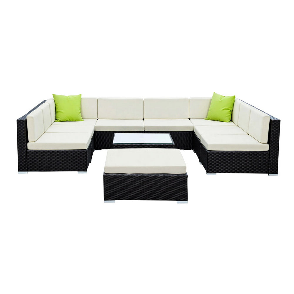 Gardeon 10-Piece Outdoor Sofa Set Wicker Couch Lounge Setting Cover