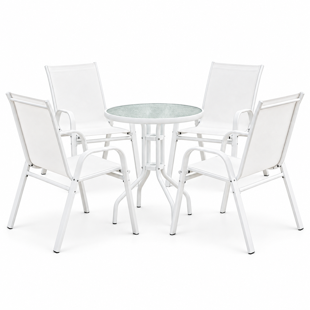 Gardeon 5PC Bistro Set Outdoor Table and Chairs Stackable Patio Furniture White