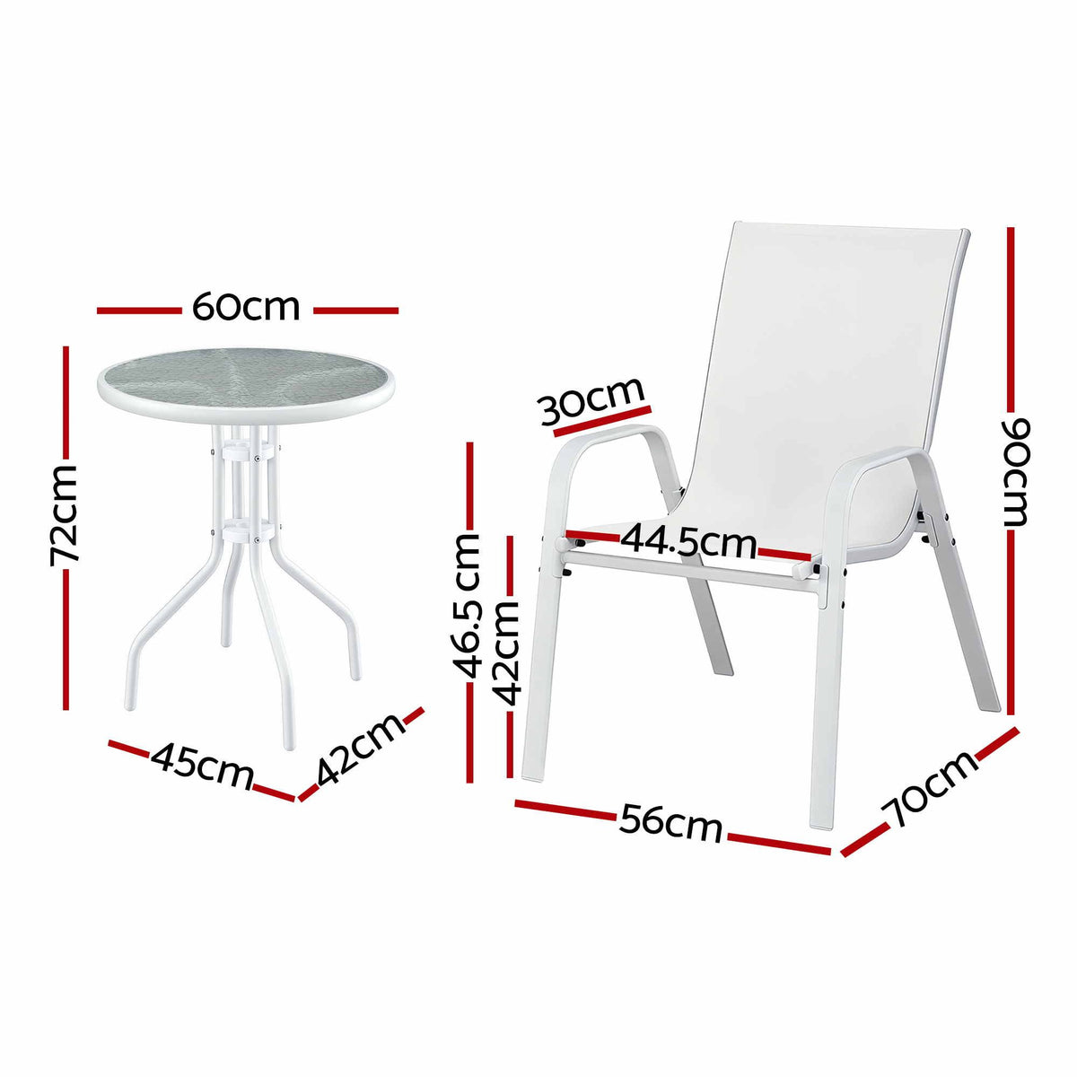 Gardeon 5PC Bistro Set Outdoor Table and Chairs Stackable Patio Furniture White