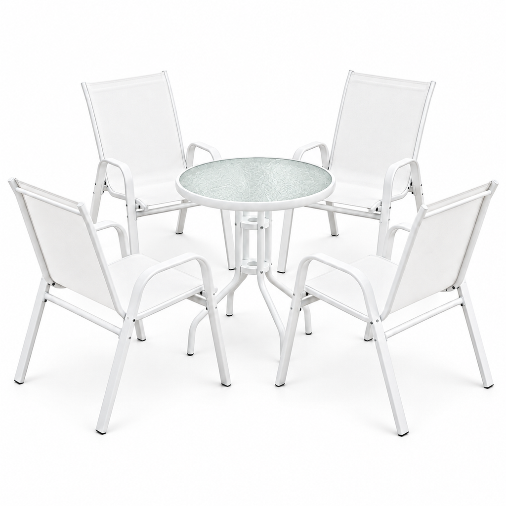 Gardeon 5PC Bistro Set Outdoor Table and Chairs Stackable Patio Furniture White