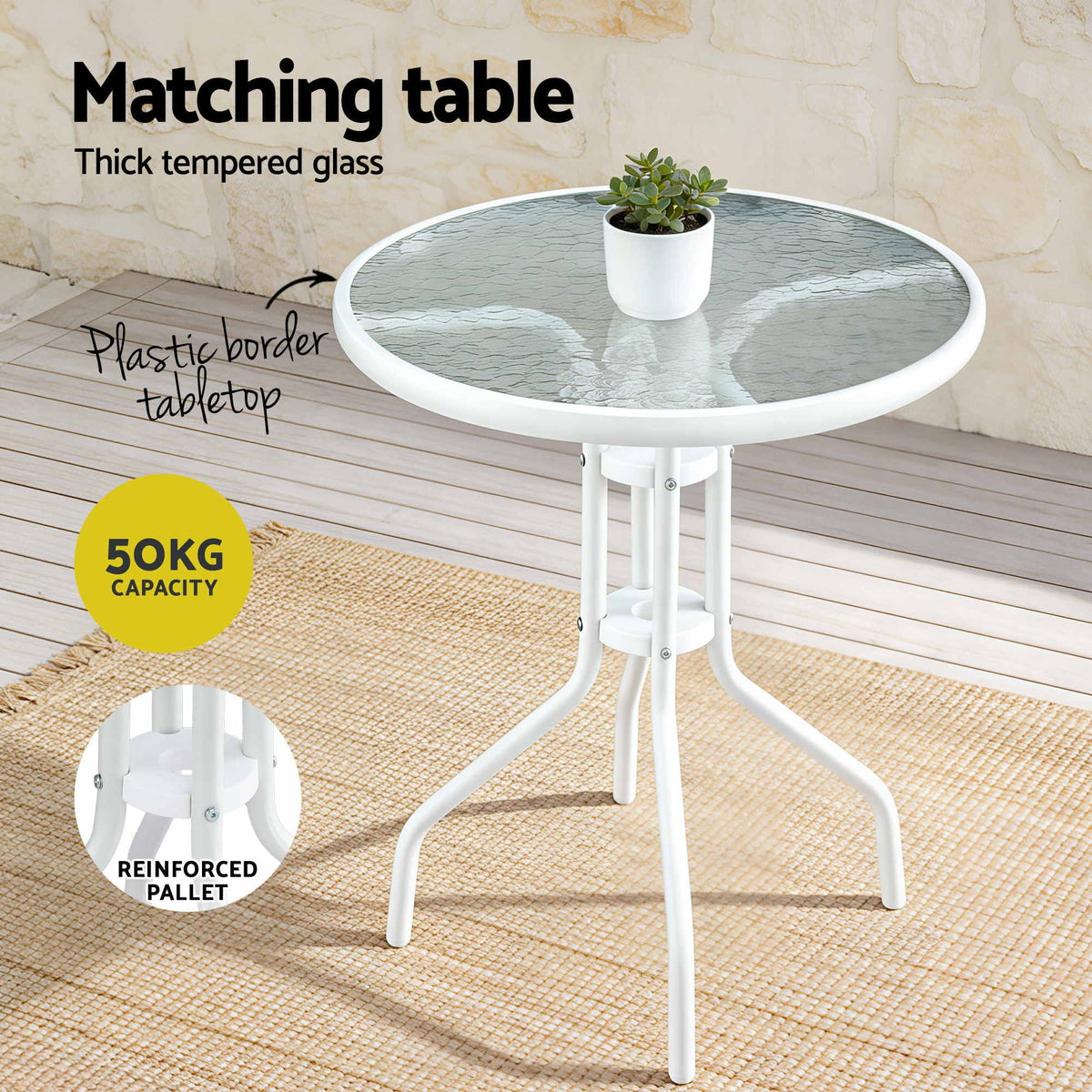 Gardeon 5PC Bistro Set Outdoor Table and Chairs Stackable Patio Furniture White