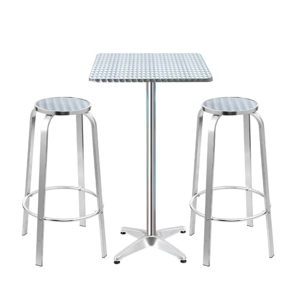 Gardeon 3-Piece Outdoor Bar Set Bistro Table Stools Adjustable Square Cafe - YDS.com.au