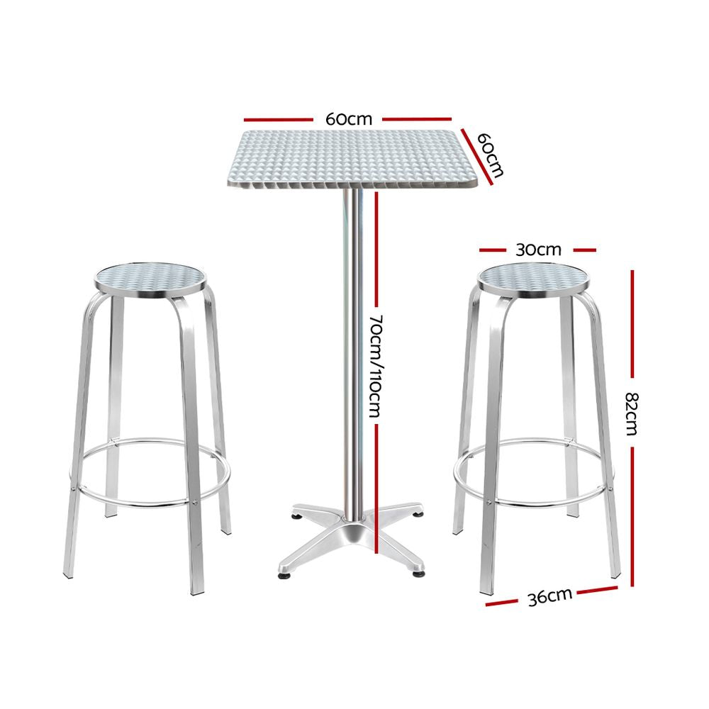 Gardeon 3-Piece Outdoor Bar Set Bistro Table Stools Adjustable Square Cafe - YDS.com.au