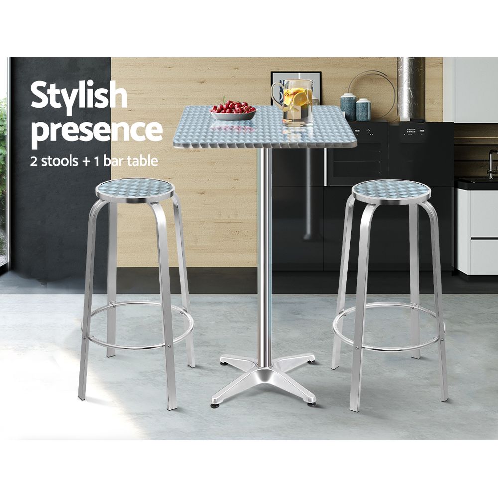 Gardeon 3-Piece Outdoor Bar Set Bistro Table Stools Adjustable Square Cafe - YDS.com.au