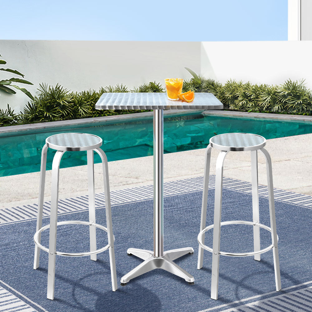 Gardeon 3-Piece Outdoor Bar Set Bistro Table Stools Adjustable Square Cafe - YDS.com.au
