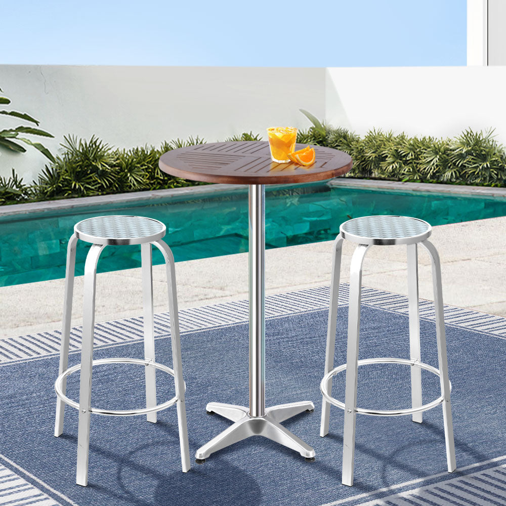 Gardeon 3-Piece Outdoor Bar Set Bistro Table Stools Adjustable Square Cafe - YDS.com.au