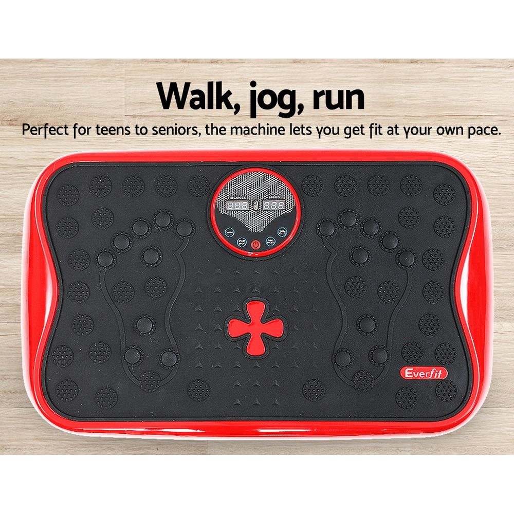 Máquina vibradora de plataforma Everfit con cuerda de resistencia para gimnasio en casa, color rojo