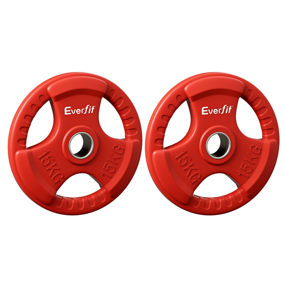 Everfit Weight Plates Standard 15kgx2 Dumbbell Barbell Plate Weight Lifting Home Gym Red