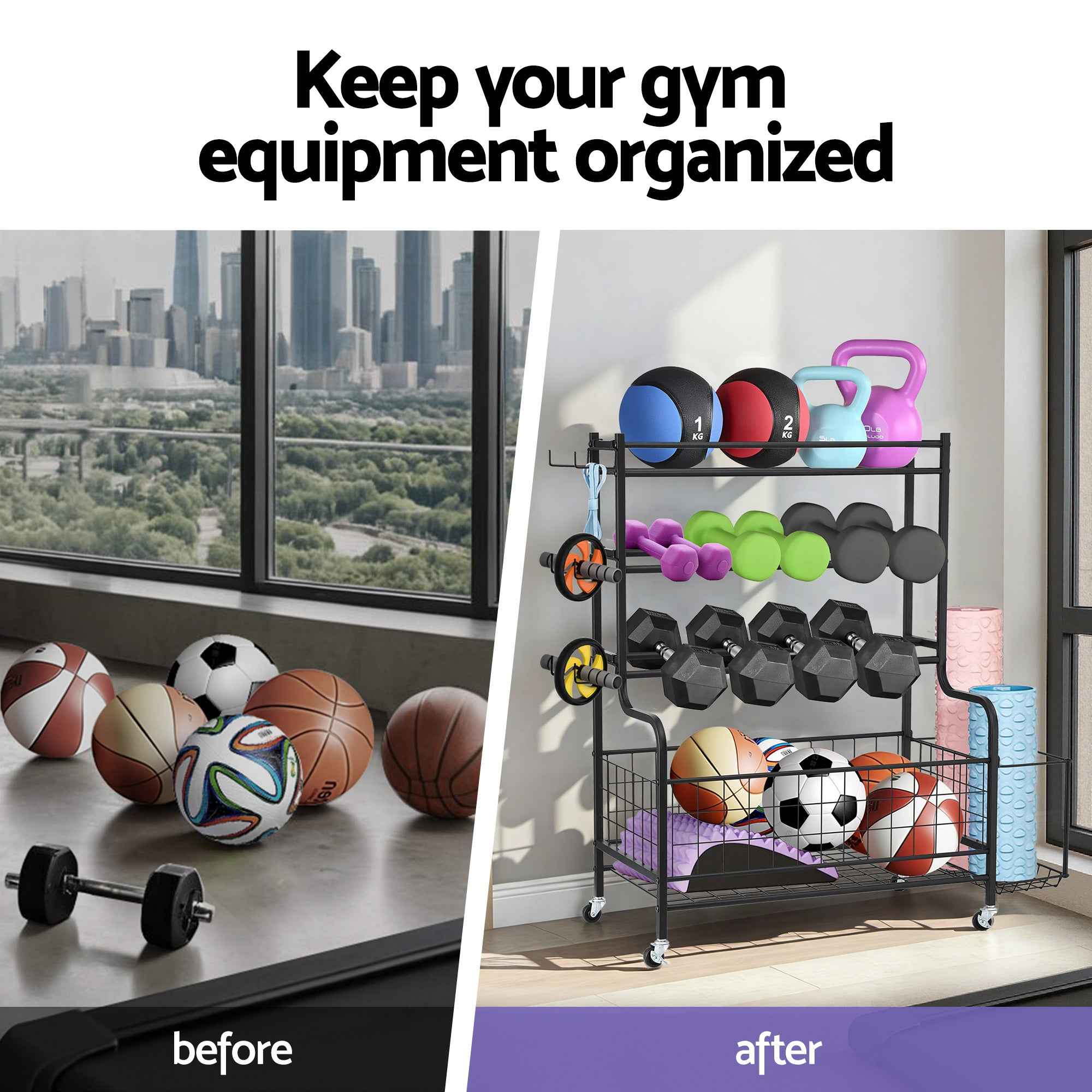 Everfit Dumbbell Rack Weight Rack for Dumbbells Home Gym Storage Black ...