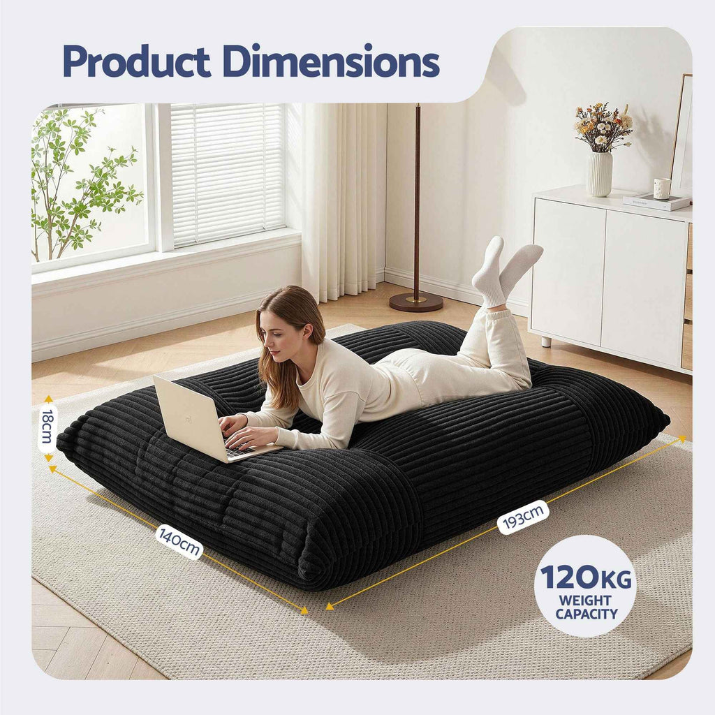 Artiss 3-in-1 Bean Bag Chair for Living Room Convertible Floor Sofa Dark Grey