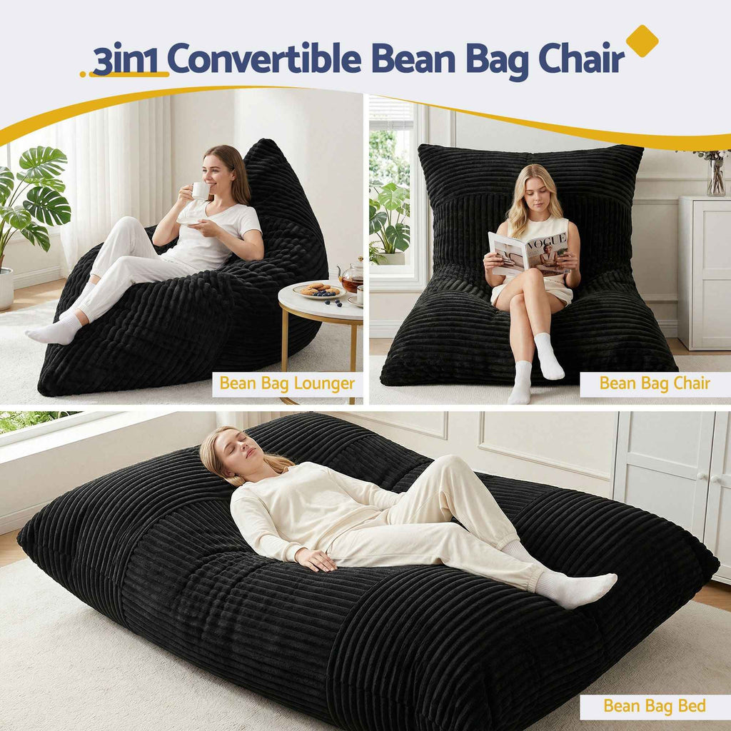 Artiss 3-in-1 Bean Bag Chair for Living Room Convertible Floor Sofa Dark Grey