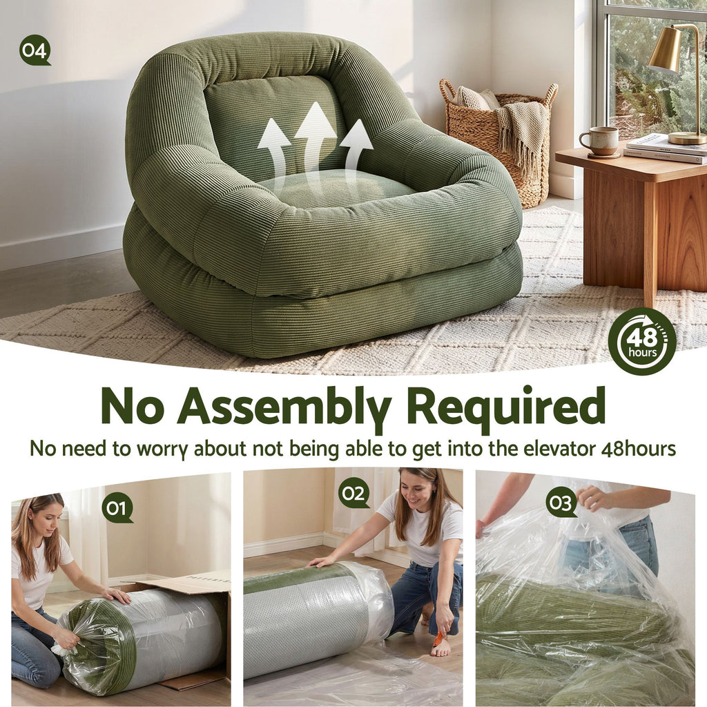 Artiss Armchair Floor Chair Couch Recliner 1 Seater Cloud Chaise Lounge Corduroy Green
