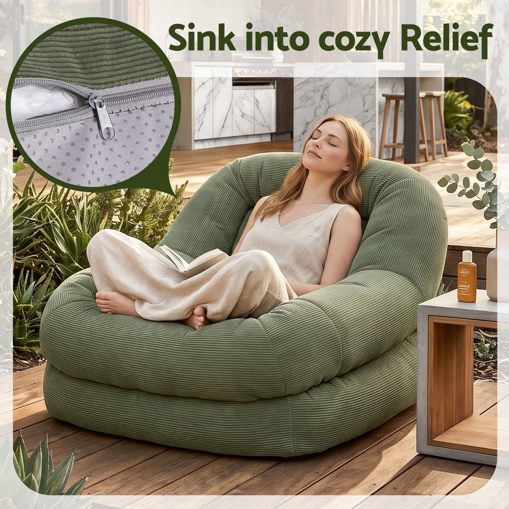Artiss Armchair Floor Chair Couch Recliner 1 Seater Cloud Chaise Lounge Corduroy Green