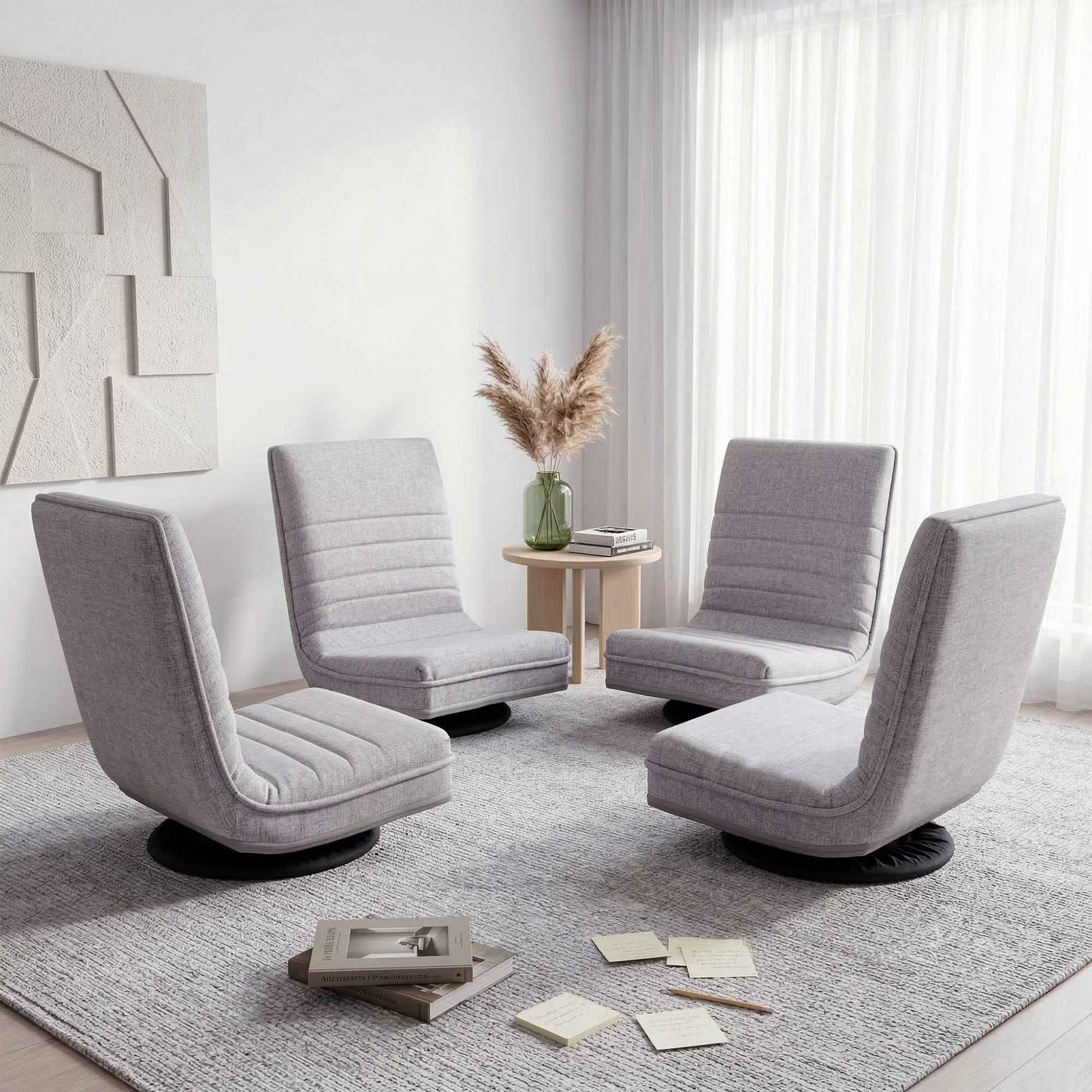 Artiss 4PCS Swivel Floor Chair 360 Adjustable Foldable Lounge Seat Floor Sofa Chair Grey