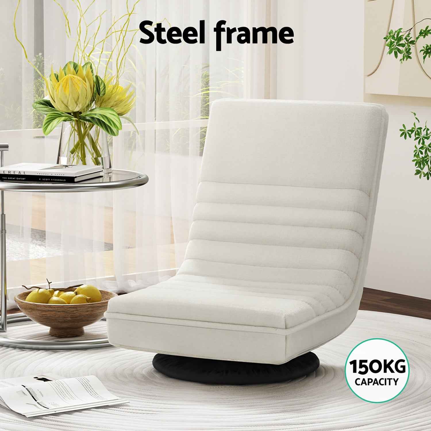 Artiss 2XFloor Chair Lounge Sofa Swivel Foldable Linen White