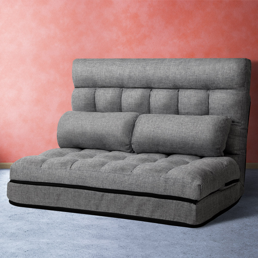 Artiss Lounge Sofa Bed 2-seater Grey Fabric - YDS.com.au
