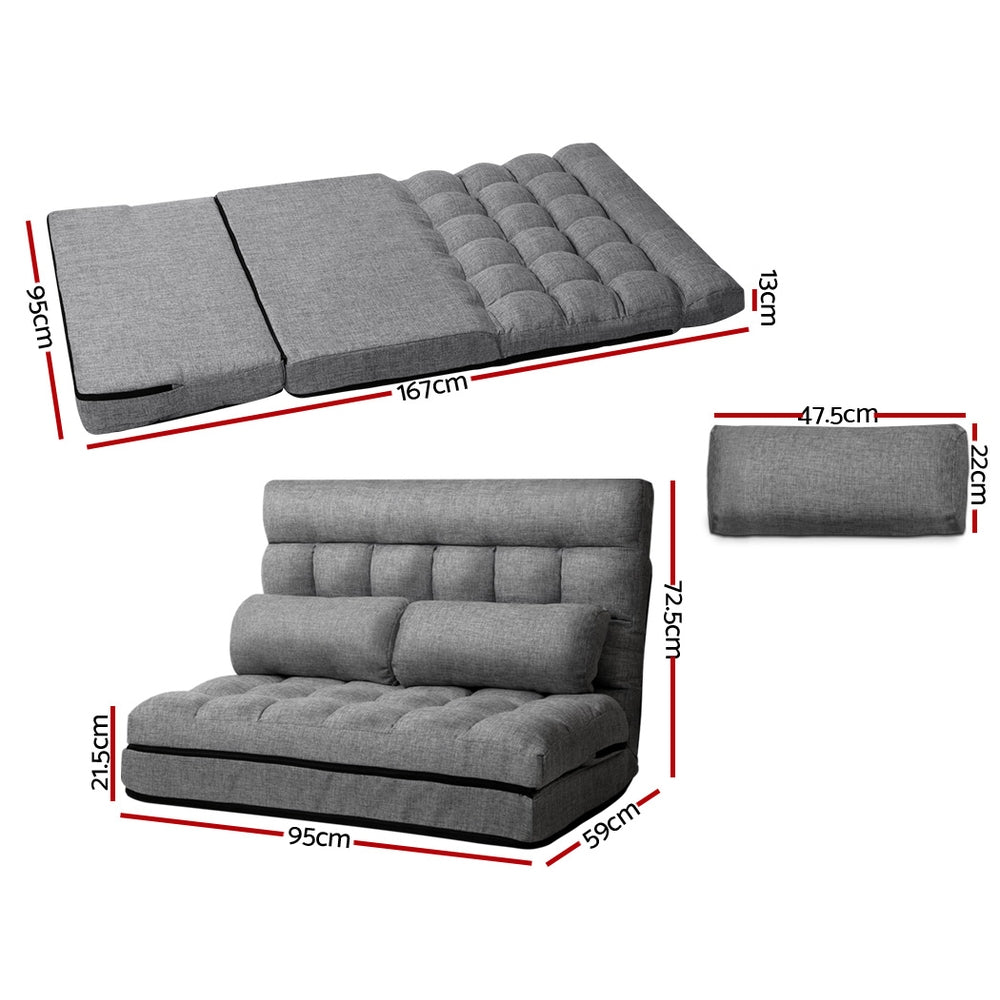 Artiss Lounge Sofa Bed 2-seater Grey Fabric - YDS.com.au