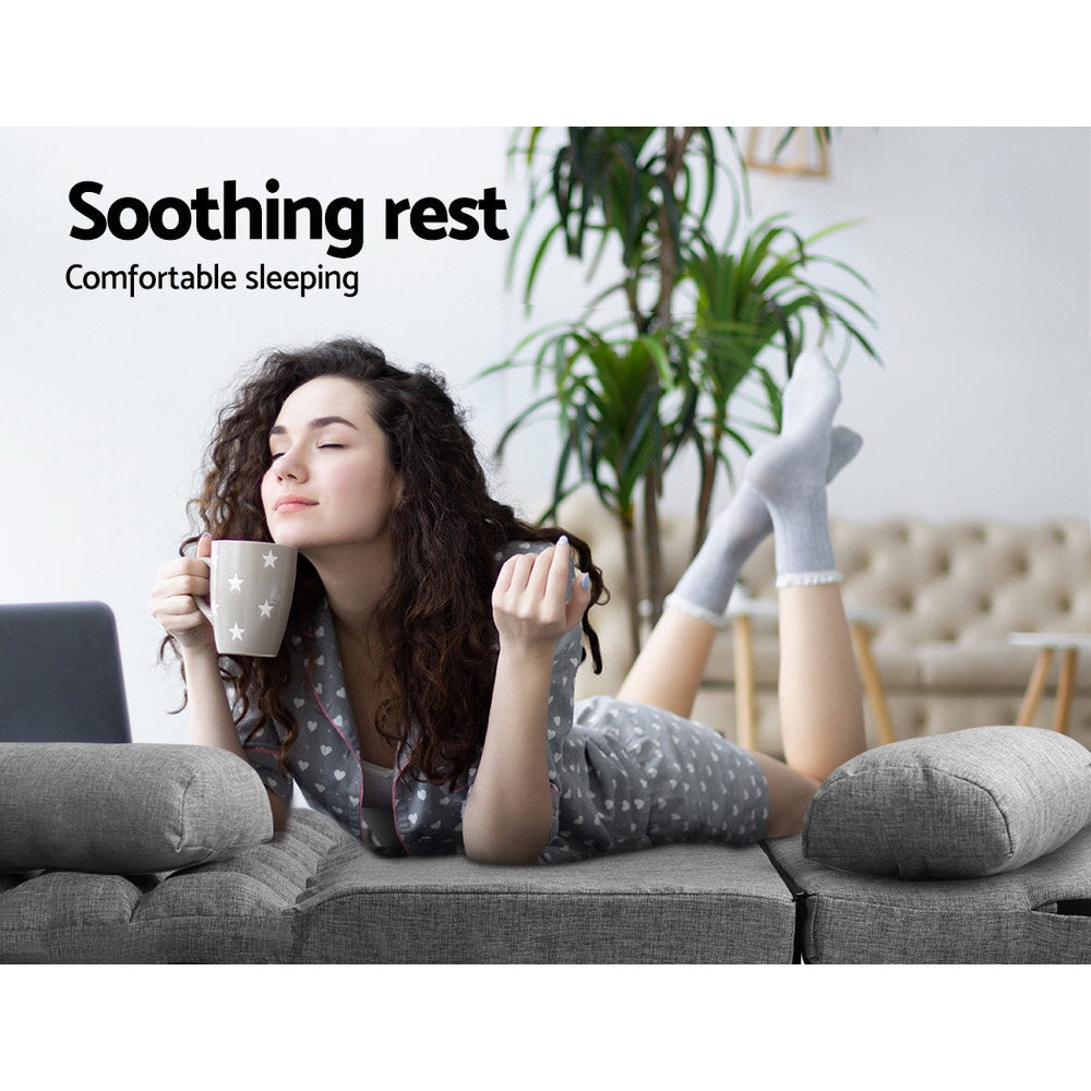 Artiss Lounge Sofa Bed 2-seater Grey Fabric - YDS.com.au