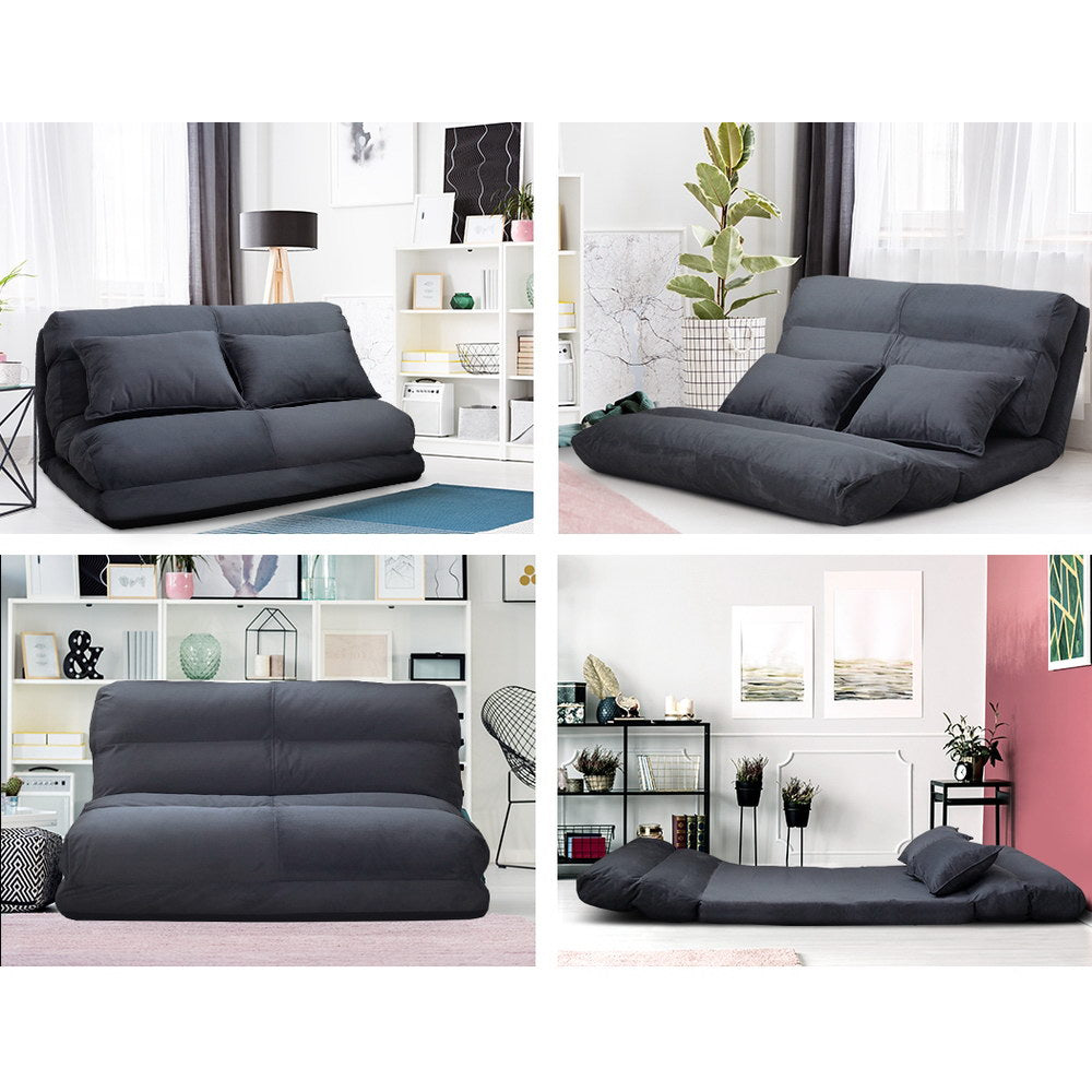Artiss Floor Lounge Sofa Bed 2-seater Charcoal Suede - YDS.com.au