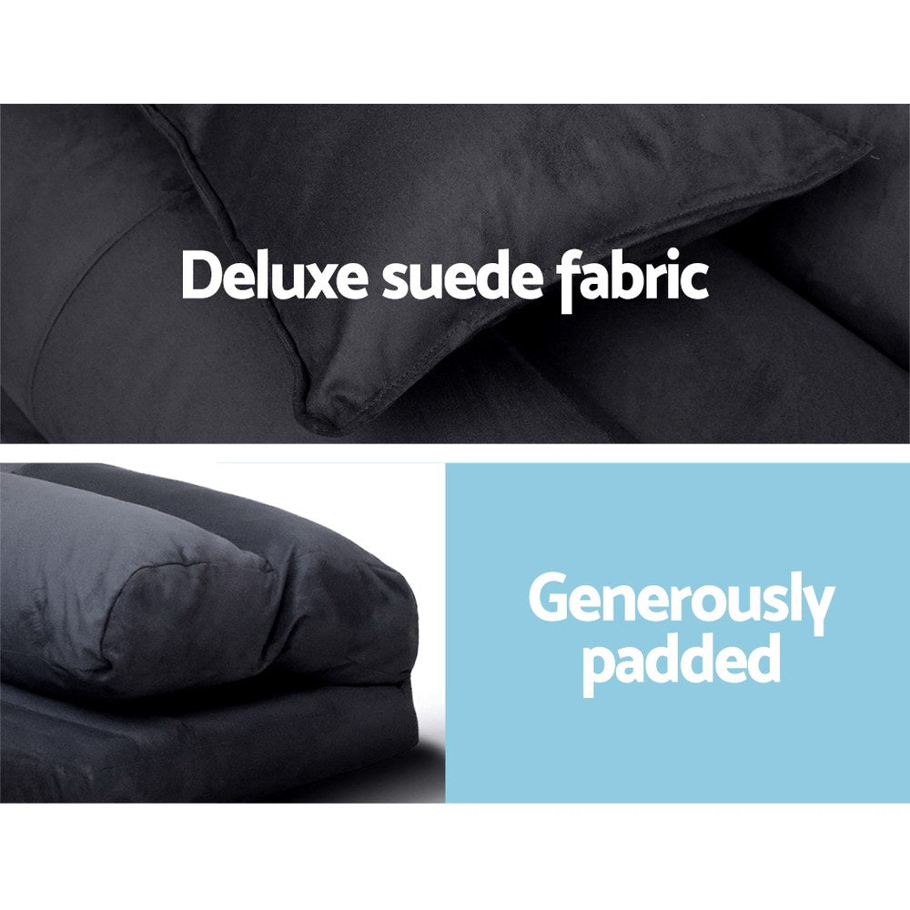 Artiss Floor Lounge Sofa Bed 2-seater Charcoal Suede - YDS.com.au