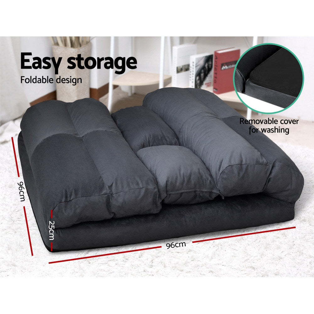 Artiss Floor Lounge Sofa Bed 2-seater Charcoal Suede - YDS.com.au