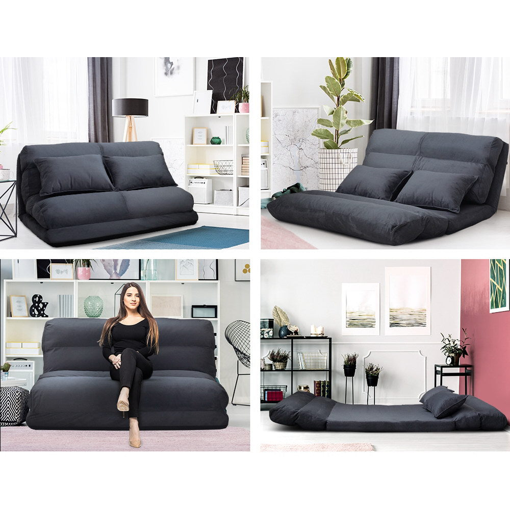 Artiss Floor Lounge Sofa Bed 2-seater Charcoal Suede - YDS.com.au
