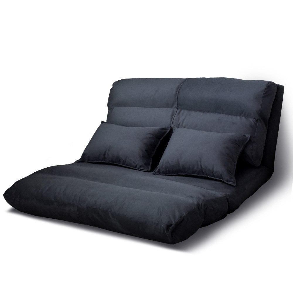 Artiss Floor Lounge Sofa Bed 2-seater Charcoal Suede - YDS.com.au