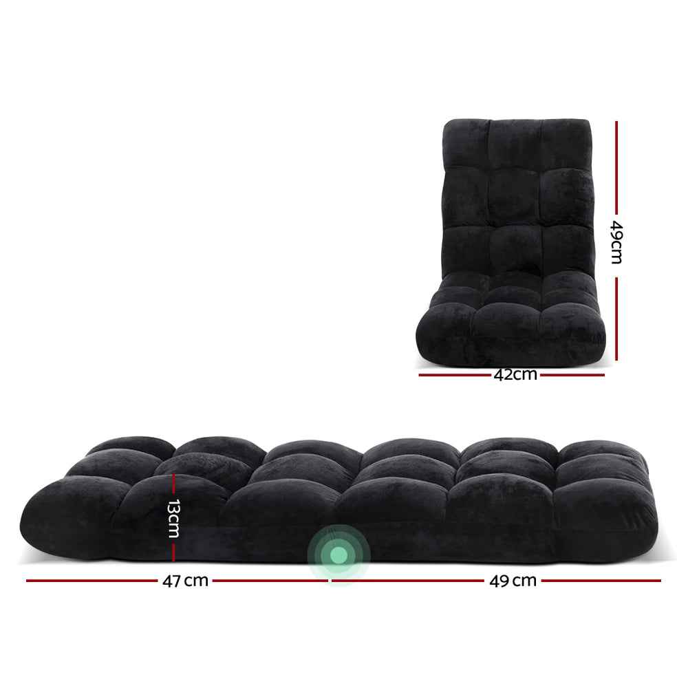 Artiss 2X Lounge Sofa Bed Flannel Fabric Black