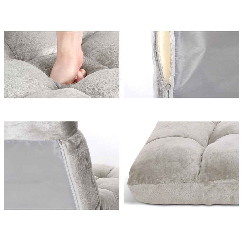 Artiss 2X Lounge Sofa Bed Flannel Fabric Grey