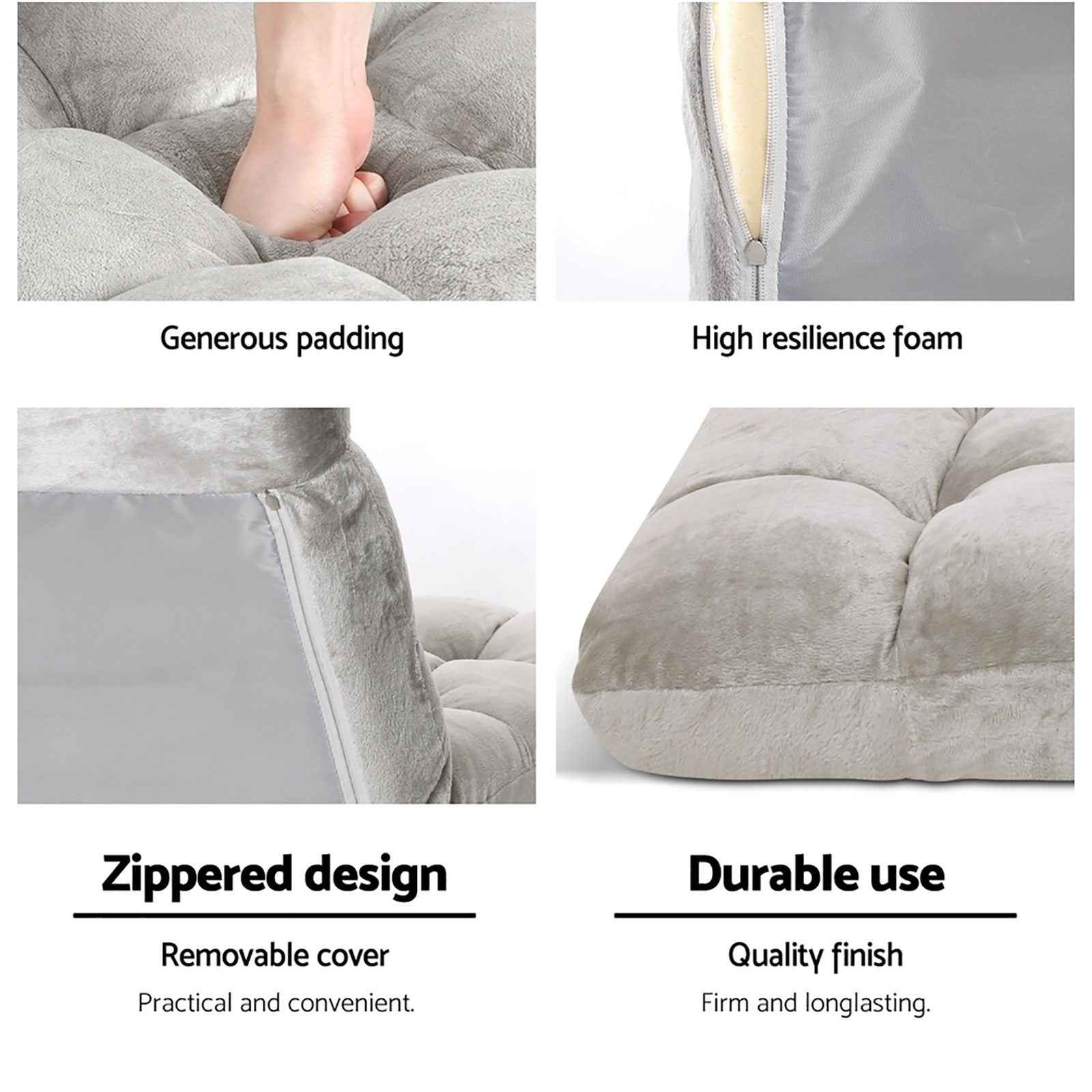 Artiss 4X Lounge Sofa Bed Flannel Fabric Grey