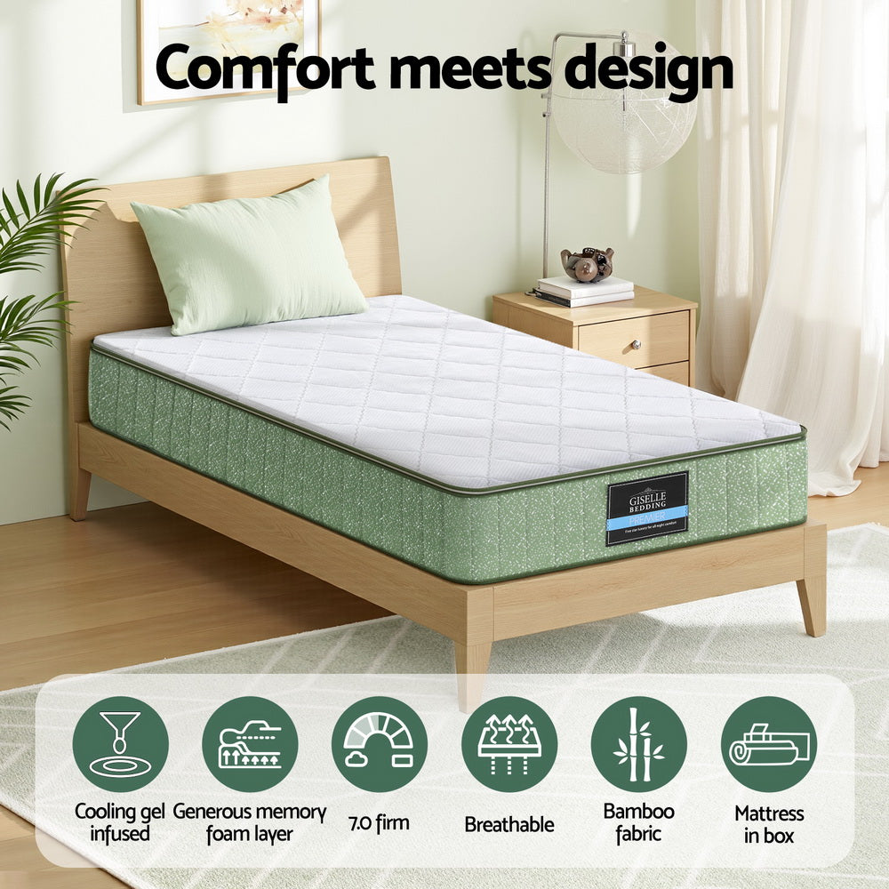 Giselle 25cm Memory Foam Mattress Dual Layer Zipper Cover Cool Charcoal Foam Mattresses King Single