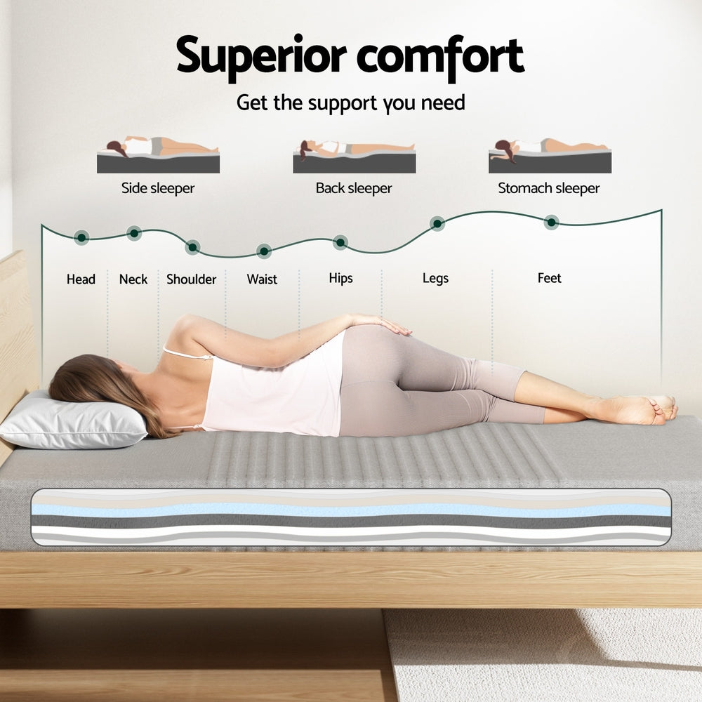 Giselle Bedding Cool Gel Memory Foam Mattress Charcoal 7-Zone Washable Bamboo Cover 15cm King