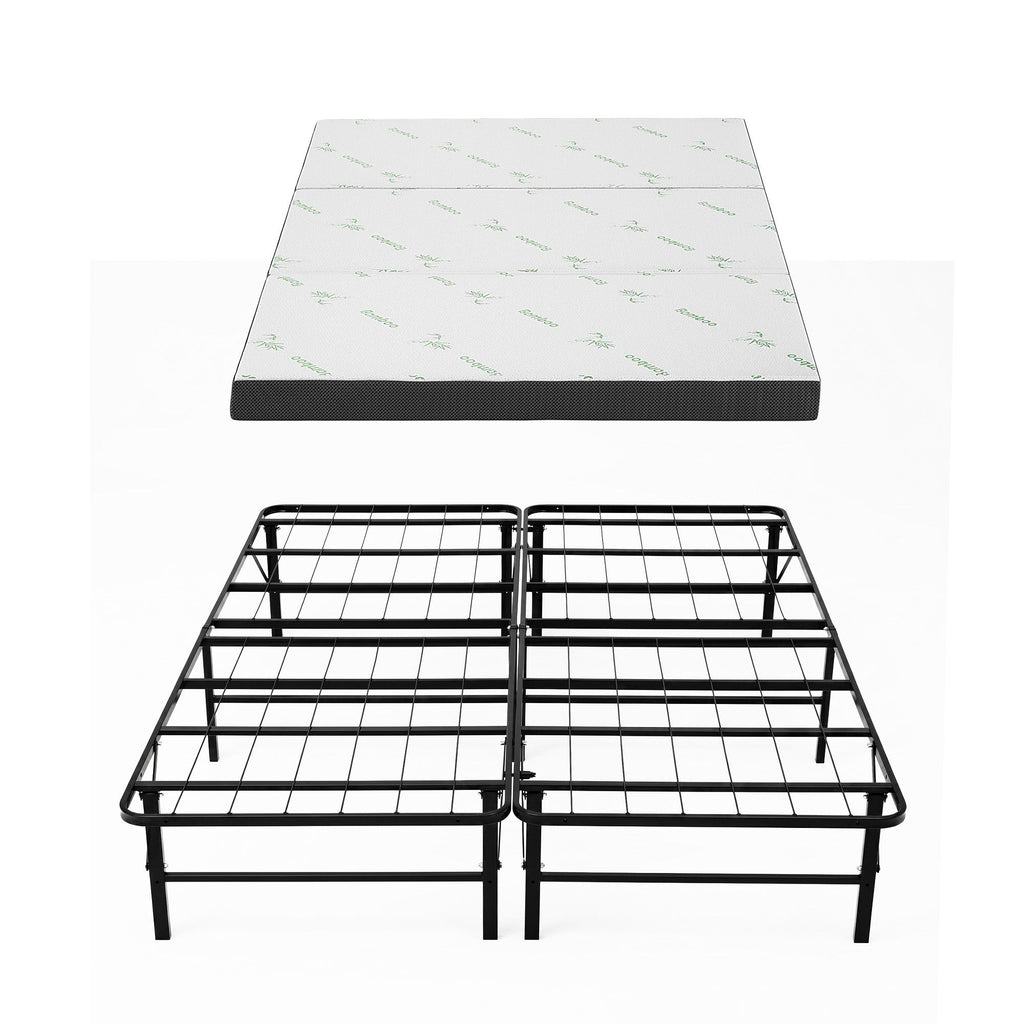 Giselle Folding Bed with Mattress Double Portable Foldable Guest Bed Bamboo Cover