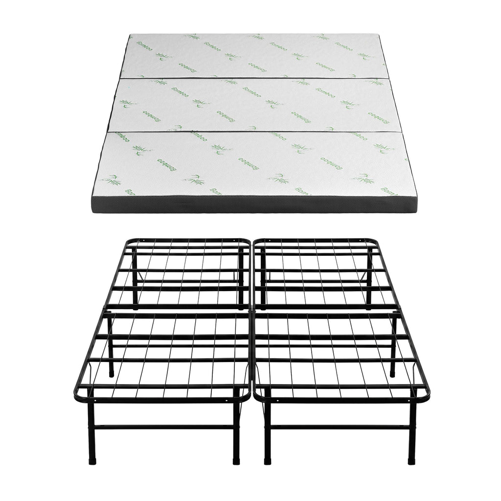 Giselle Folding Bed with Mattress Queen Portable Foldable Guest Bed Bamboo Cover