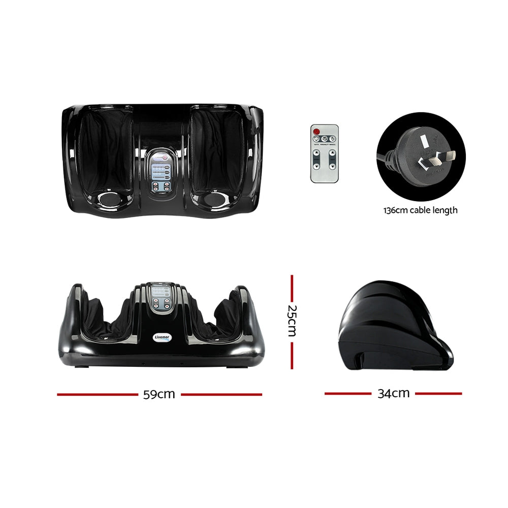 Livemor Foot Massager Shiatsu Massagers Electric Remote Roller Kneading Black - YDS.com.au