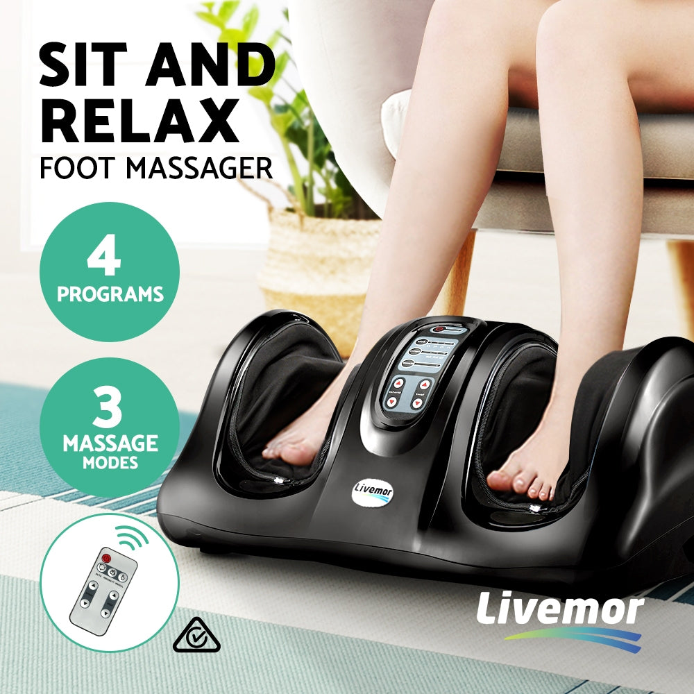 Livemor Foot Massager Shiatsu Massagers Electric Remote Roller Kneading Black - YDS.com.au