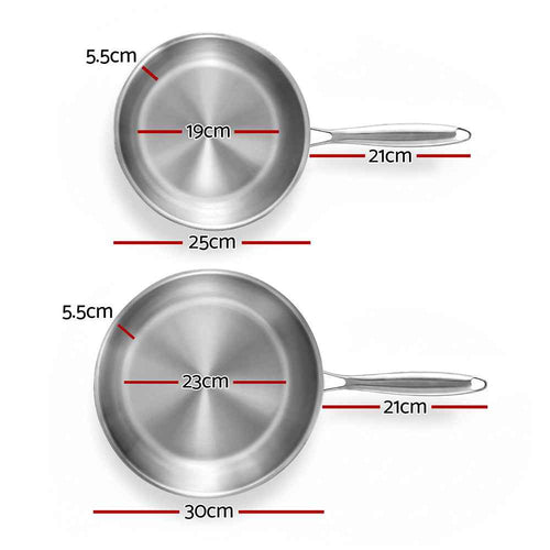 5-star Chef Frying Pan Stainless Steel Uncoated Twin Frypan Set 25/30cm Silver