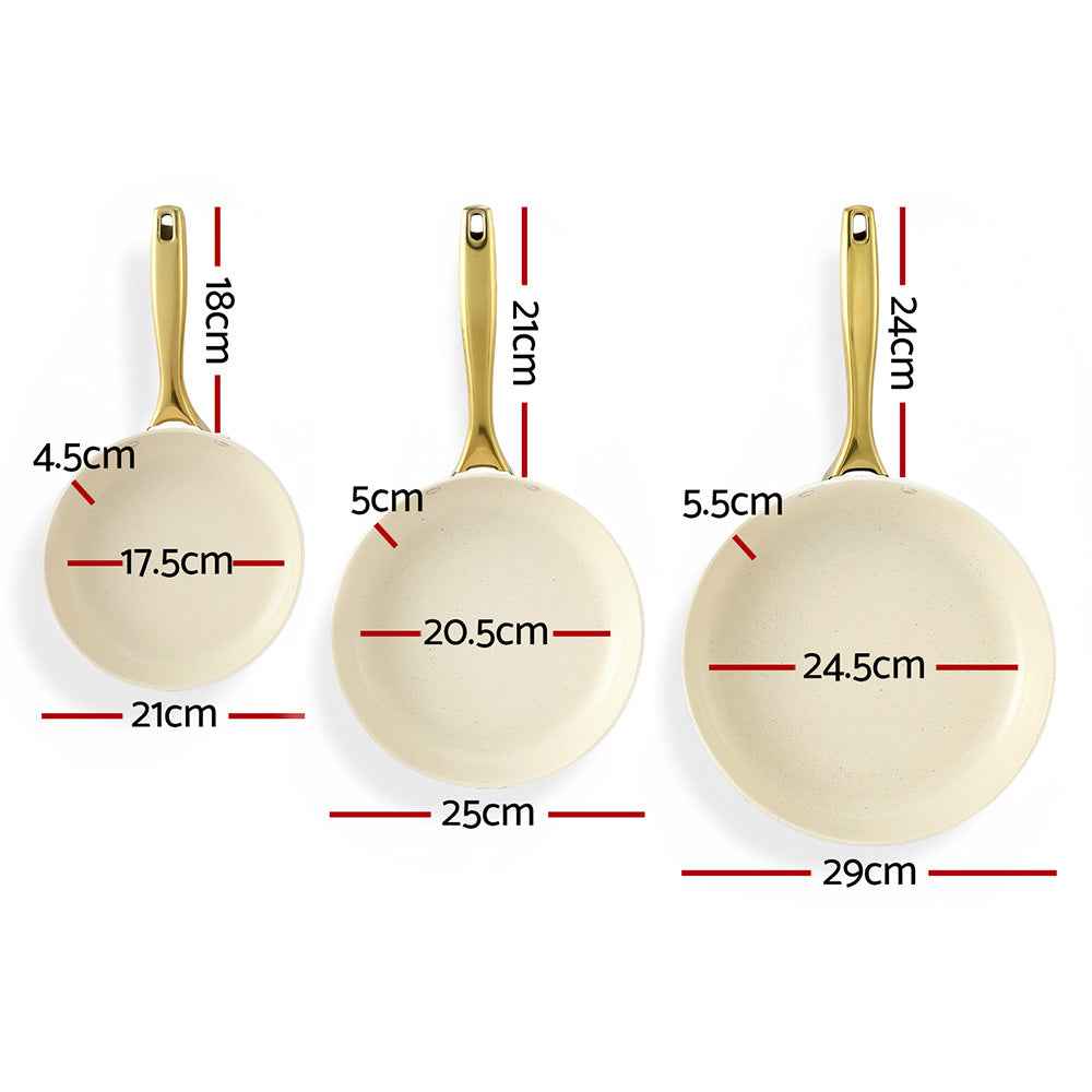 5-star Chef Frying Pan 3PCS Shades Frypan Set Ceramic Coating Multi Colour