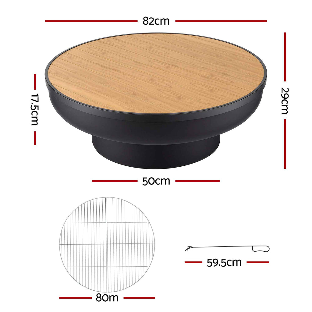 Grillz Fire Pit Table with Lid Deep Fire Bowl Wood Burning BBQ Grill for Backyard Camping Patio Picnic